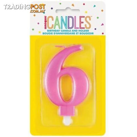 Numeral Candle 6 - Metallic Pink - 011179196067