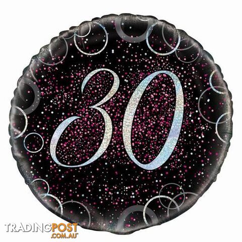 Glitz Pink 30th Birthday 45cm (18) Foil Balloon Packaged - 011179557950