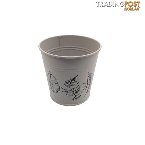 Round Pot Leaf Print Cream 10.5cm - 800577