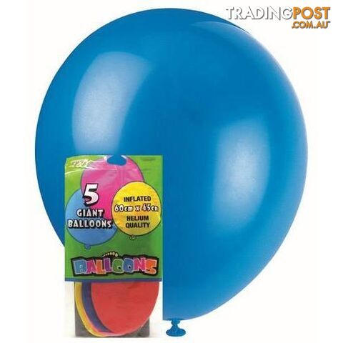 5 Giant Party Balloons - Assorted 60cm x 45cm - 9311965175315
