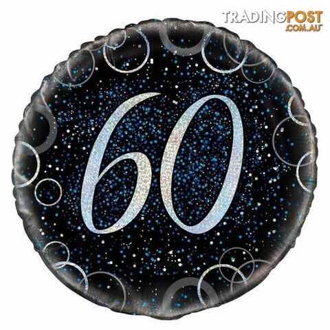 Glitz Blue 60th Birthday 45cm (18) Foil Balloon Packaged - 011179558117