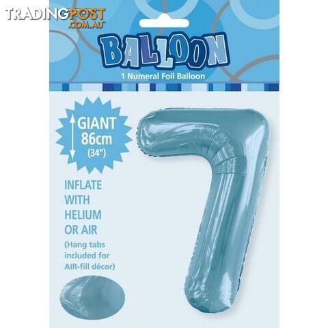 Powder Blue 7 Numeral Foil Balloon 86cm (34) - 9311965506676