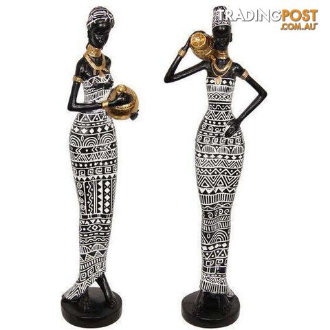 Standing African Lady Holding Gold Pot 32cm Assorted Designs - 9319844630542