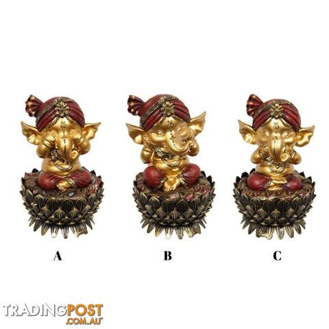 Ganesh on Lotus Red and Gold 15cm - 9319844623834