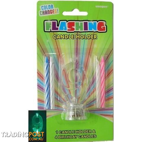 Flashing Birthday Candle In Holder - 9 - 011179375394