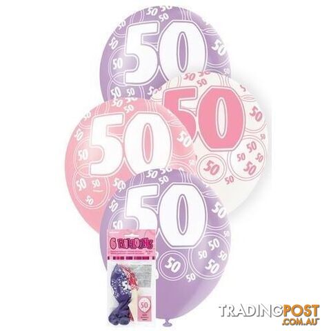 Glitz Pink 6 x 30cm (12) Latex Balloons - 50 - 011179808762