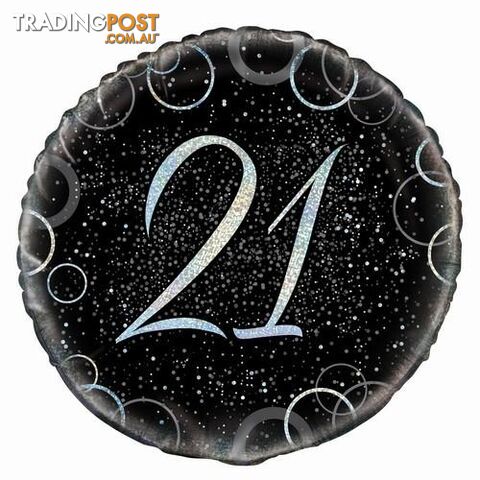 Glitz Silver 21st Birthday 45cm (18) Foil Balloon Packaged - 011179558209