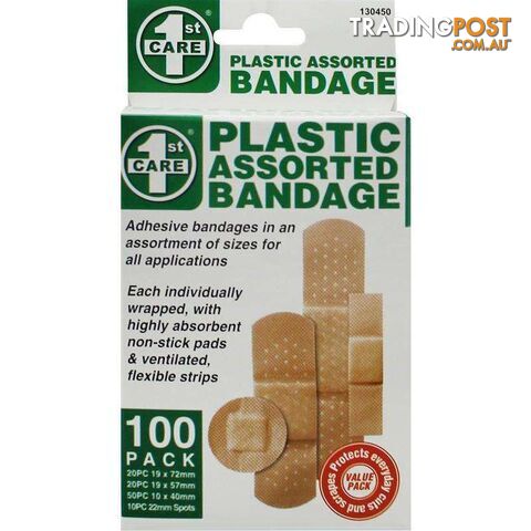 Bandaids - 100 Pack Assorted Sizes - 9326243130450
