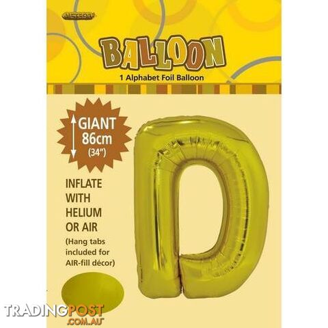 Gold D Alphabet Foil Balloon 86cm (34) - 9311965431633