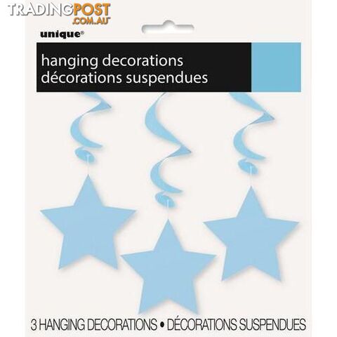 3 Star Hanging Swirls Powder Blue 90cm L (36) - 011179691098