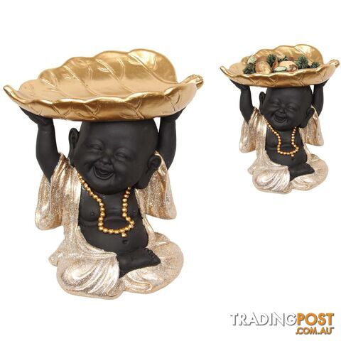 Black Happy Buddha With Gold Leaf 2 Assorted 21cm - 9319844612296