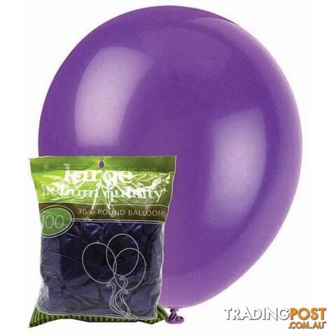 Purple - 100 x 30cm (12) Metallic Balloons - 9311965012610