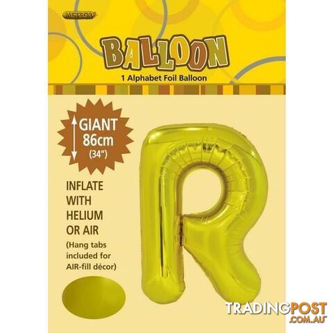 Gold R Alphabet Foil Balloon 86cm (34) - 9311965431770