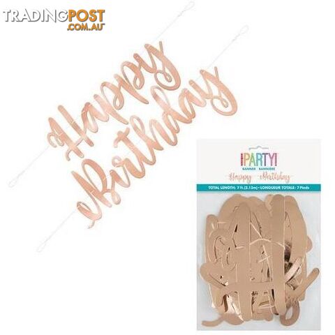 Rose Gold Happy Birthday Banner - 011179634927