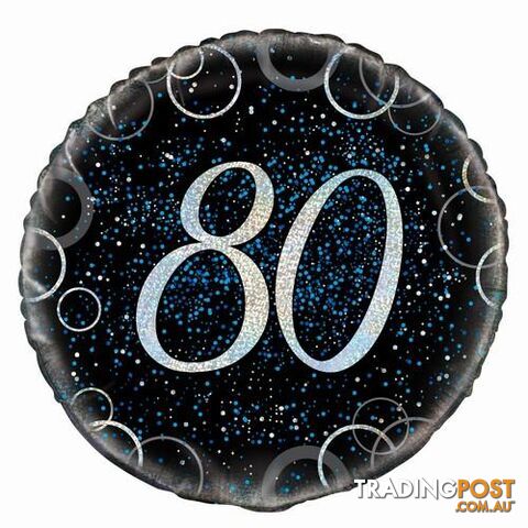 Glitz Blue 80th Birthday 45cm (18) Foil Balloon Packaged - 011179558131