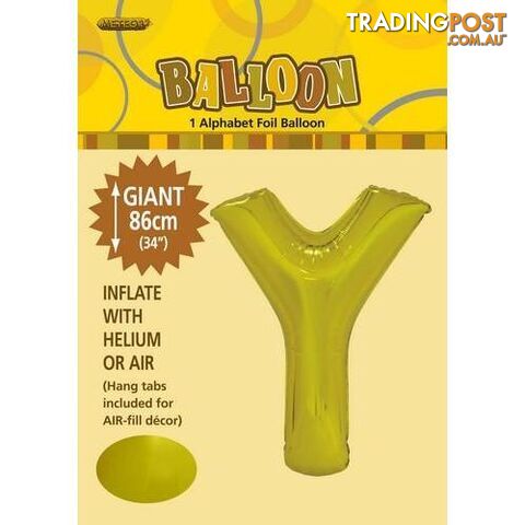 Gold Y Alphabet Foil Balloon 86cm (34) - 9311965431848
