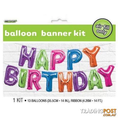 Happy Birthday Multi Colour 35.5cm (14) Foil Letter Balloon Kit - 9311965754589