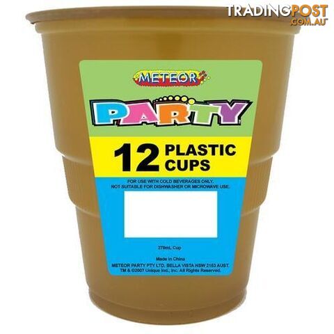 Gold 12 x 270ml (9oz) Plastic Cups - 9311965343349