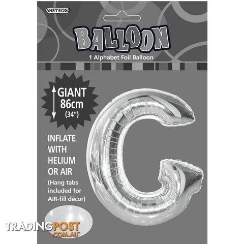 Silver G Alphabet Foil Balloon 86cm (34) - 9311965483465