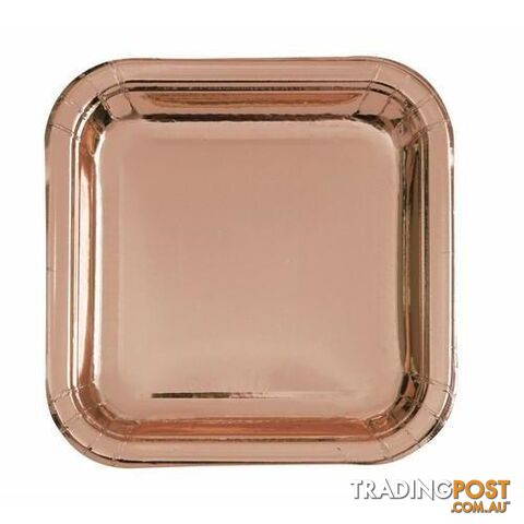 Rose Gold Foil 8 x 23.4cm (9.25) Square Paper Plates - 9311965963431