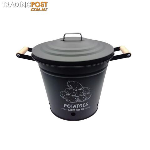 Round Bucket with Lid Black 28.5x26cm High - 800625