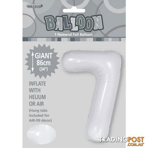 White 7 Numeral Foil Balloon 86cm (34) - 9311965506775