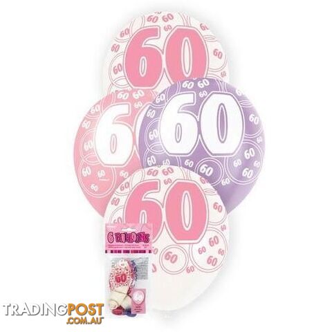 Glitz Pink 6 x 30cm (12) Latex Balloons - 60 - 011179808779