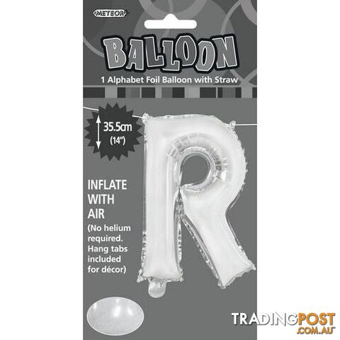 Silver R Alphabet Foil Balloon 35cm (14) - 9311965446972