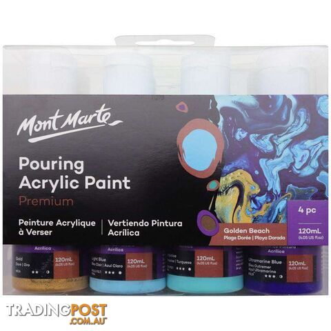 Premium Pouring Acrylic Paint 120ml 4pc Set - Golden Beach - 9328577040382