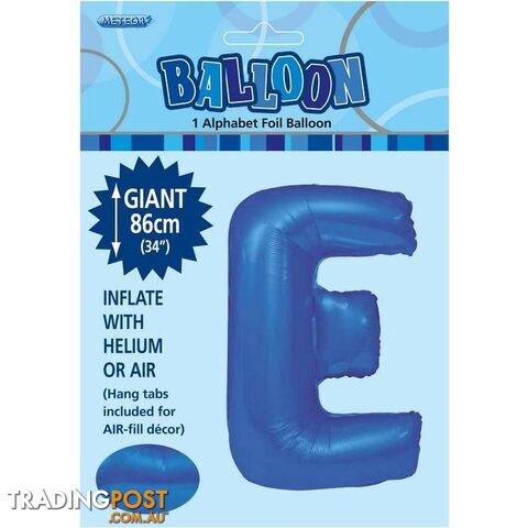 Royal Blue E Alphabet Foil Balloon 86cm (34) - 9311965483748