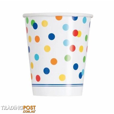 Rainbow Polka Dot 8 x 270ml (9oz) Paper Cups - 011179582563
