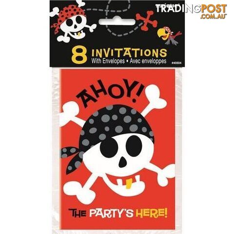 Pirate Fun 8 Invitations 9.7 x 3.6cm (5.3 x 3.8) - 011179405046