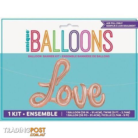 Love Rose Gold 91.4cm x 60cm (36 x 24) Foil Balloon Banner With Ribbon 2.74m (9) - 011179536870