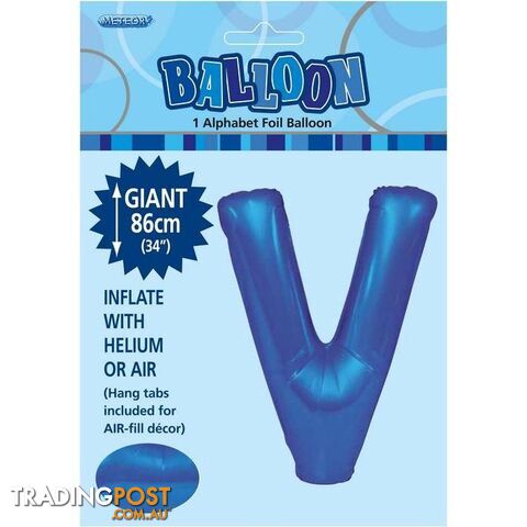 Royal Blue V Alphabet Foil Balloon 86cm (34) - 9311965483915