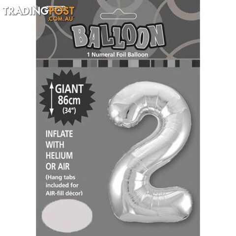 Silver 2 Numeral Foil Balloon 86cm (34) - 9311965482925