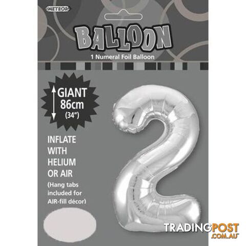 Silver 2 Numeral Foil Balloon 86cm (34) - 9311965482925