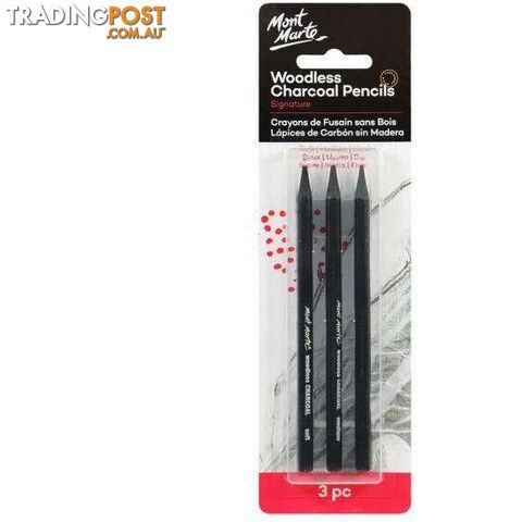 Mont Marte Woodless Charcoal Pencils 3pcs - 9328577014642