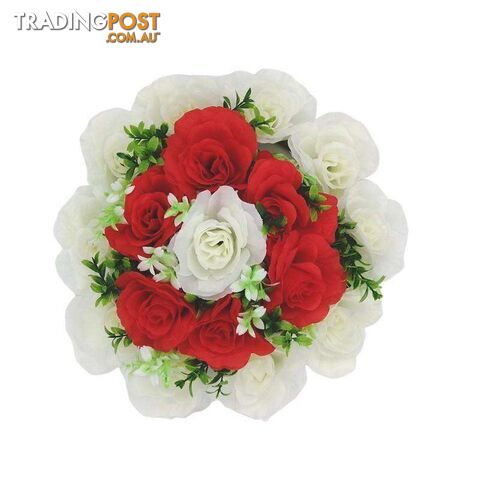 Artificial Flowers Wreath White & Red Med 25cm - 800328