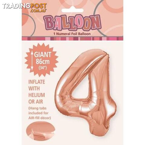 Rose Gold 4 Numeral Foil Balloon 86cm (34) - 9311965506447