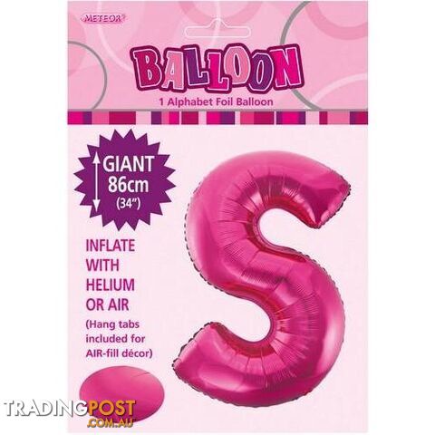 Hot Pink S Alphabet Foil Balloon 86cm (34) - 9311965431480