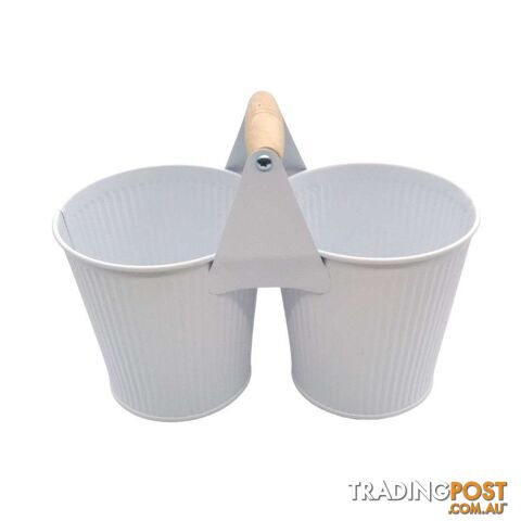 Double Bucket with Handle White 25.5x13x14cm High - 800588