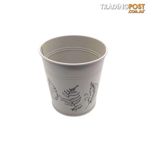 Round Pot Leaf Print Cream 13cm - 800580