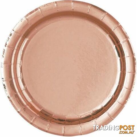 Rose Gold 8 x 23cm (9) Round Paper Plates - 011179534753