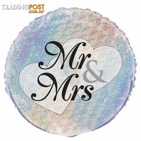 Mr & Mrs 45cm (18) Foil Prismatic Balloons Packaged - 011179555239