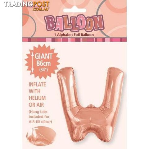 Rose Gold W Alphabet Foil Balloon 86cm (34) - 9311965429425