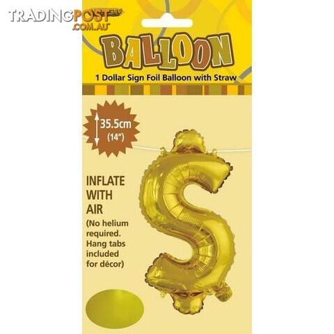 Gold $ Alphabet Foil Balloon 35cm (14) - 9311965446781