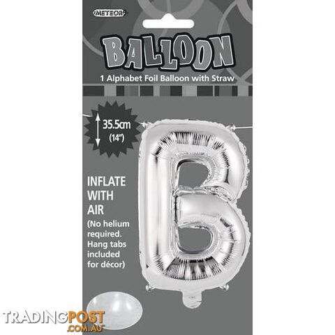 Silver B Alphabet Foil Balloon 35cm (14) - 9311965446811