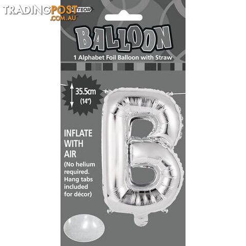 Silver B Alphabet Foil Balloon 35cm (14) - 9311965446811