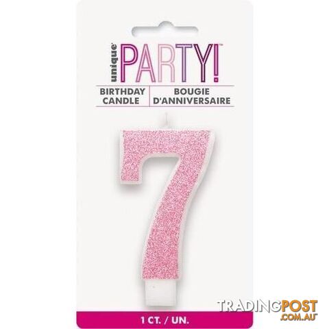 Numeral Candle 7 - Glitter Pink - 011179842575