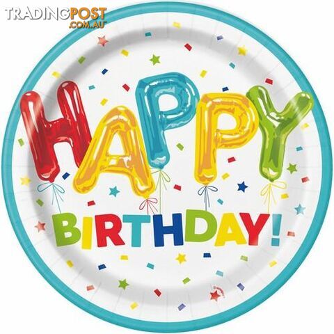 Happy Balloon 8 x 23cm (9) Paper Plates - 011179731053